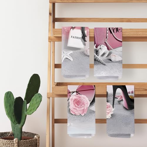 SPBL&L Pink and Black Bathroom Decor - Girly Fashion Hand Towels Set of 4, 16x24 Inches - color: Bathroom-glass
