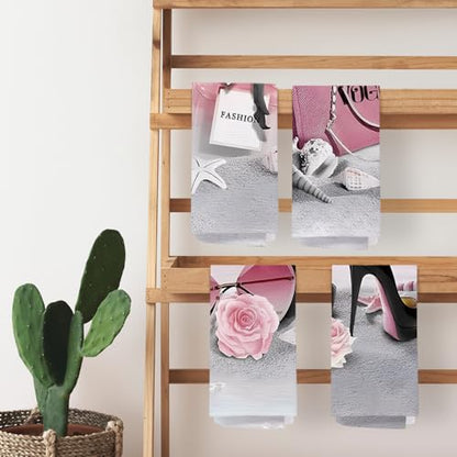 SPBL&L Pink and Black Bathroom Decor - Girly Fashion Hand Towels Set of 4, 16x24 Inches - color: Bathroom-glass