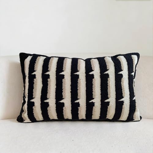20"x20" Black Cream Stripe Tufted Pillow Covers Luxury Geometric Accent Pillows Soft Woven Decorative Pillow Cases for Couch, Sofa, Bedroom Décor (Black, 20"×12") - color: Black, size: 20" x 12" (Pack of 1)