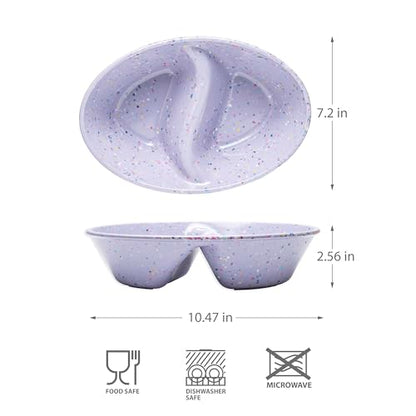 Confetti Divided Bowl Set of 2, 100% Melamine BPA-Free Stackable Unbreakable Bowls with Two Compartments, Ideal for Snacks, Chips & Dips, Cereal, Dishwasher-Safe Color: Purple - color: Confetti Purple