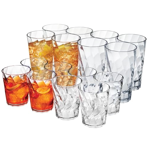 US Acrylic Optix Plastic Reusable Drinking Glasses (Set of 16) 14oz Rocks & 20oz Water Cups in Clear | BPA-Free Tumblers, Made in USA | Top-Rack Dishwasher Safe - size: 14 ounces/20 ounces