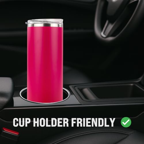 Hogg 20 oz Skinny - Hot Pink, Powder Coated Tumblers for Laser Engraving, Engravable Tumblers Bulk, Stainless Steel Cups Bulk, Insulated Cups with Lids - color: Hot Pink