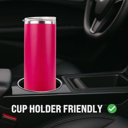 Hogg 20 oz Skinny - Hot Pink, Powder Coated Tumblers for Laser Engraving, Engravable Tumblers Bulk, Stainless Steel Cups Bulk, Insulated Cups with Lids - color: Hot Pink