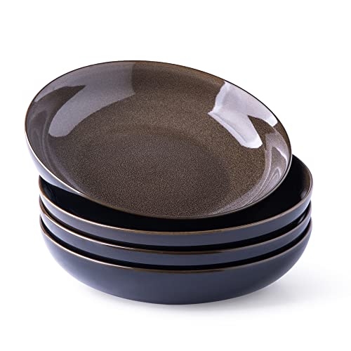 LERATIO 9.0" Ceramic Pasta Bowls Set of 4,38oz Large Stoneware Bowls Set | Reactive Glaze Serving Bowls Set,Wide Bowl for Pasta,Salad,Fruit & Noodles,Housewarming & Wedding Gift-Chestnut - color: Coffee, size: Set of 4