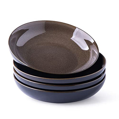 LERATIO 9.0" Ceramic Pasta Bowls Set of 4,38oz Large Stoneware Bowls Set | Reactive Glaze Serving Bowls Set,Wide Bowl for Pasta,Salad,Fruit & Noodles,Housewarming & Wedding Gift-Chestnut - color: Coffee, size: Set of 4