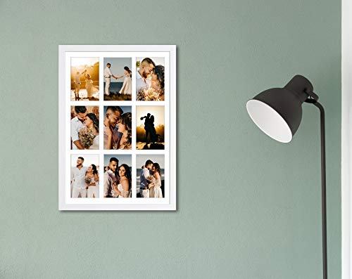 Golden State Art 9-Openings 4x6 White Wood Collage Picture Frame Solid Wood | Fits Nine 4x6 Photos, White Mat, Photo, Art,13.6x19.7 Poster or Print Display, Tempered Glass,White Frame Finish,1 Pack - color: White, size: 1 Pack