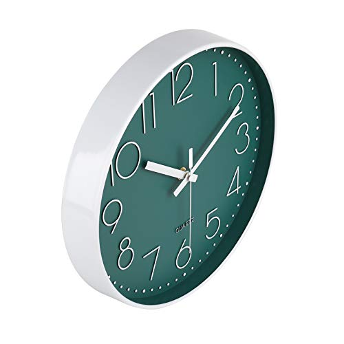 12 Inch Silent Non-Ticking Battery Operated Round Wall Clock Easy to Read Peacock Color Wall Clocks - color: Peacock, size: 12 Inch