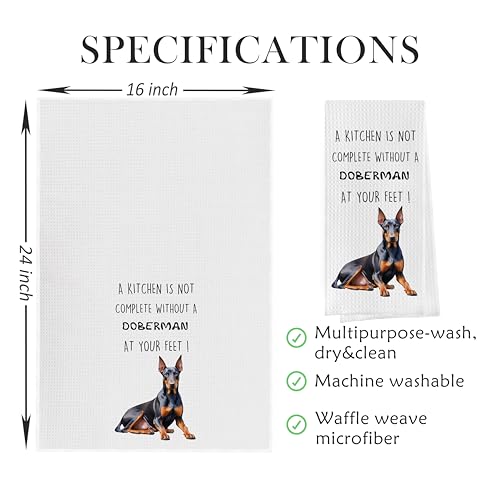 Funny Doberman Dish Towels Set - Decorative Waffle Kitchen Towels, Hand Towels, Tea Towels, Gifts (16x24 Inches, Set of 2) - color: Doberman