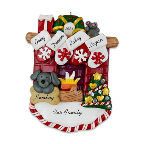 Customized and Personalized Christmas Ornament - Family of 2-6 with One Pet - Add 1 of The 26 Different Dogs and Cats to Design Your Own Custom Pet Design -Made to Order (Family of 4 with 1 Pet) - size: Family of 4 with 1 Pet