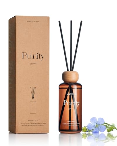 M&SENSE Linen Scent Reed Diffuser | 6.3 fl oz Natural Essential Oil Diffuser with Sticks, Non-Toxic Housewarming Aromatherapy Diffuser Gift for Bathroom & Shelf Decor - color: Linen, size: 6.1 fl oz