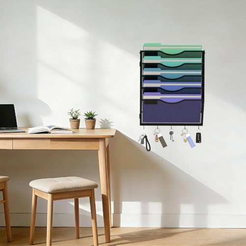 Gawerk Hanging Wall File Organizer with 5 Hooks - Wall Mounted Mail Paper Document Folder Holder, Sturdy Mesh Magazine Rack for Office Home (5 Tier) - size: 5 Tier