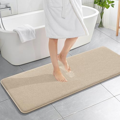 OLANLY Memory Foam Bathroom Runner Rugs 59x20, Absorbent Long Mat, Beige | Soft Quick Dry Bath Rugs, Non-Slip Carpet, Machine Washable Mat for Bathroom Floor, Tub and Shower, Home Decor Accessories - color: Beige, size: 59" X 20"