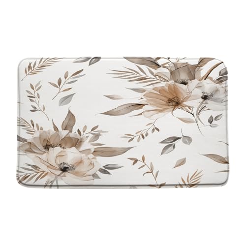 Sunhe Brown Floral Bath Mat Rustic Farmhouse Boho Flower Watercolor Ink Painting Blossom Chic Elegant Memory Foam Home Office Door Bathroom Decor Mat,16"x24" - color: Brown, size: 1'4" x 2' (Rectangular)