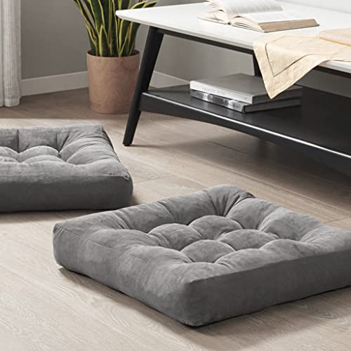 Floor Pillows Set of 2, Large Meditation Cushion for Adults, 22 Inch Square | Floor Cushion For Reading Nook, Office & Tatami, Breathable Corduroy Cover, Supportive Shredded Memory Foam, Grey Yoga Seat - color: Square | Grey | 2 Pack, size: 2 Pack