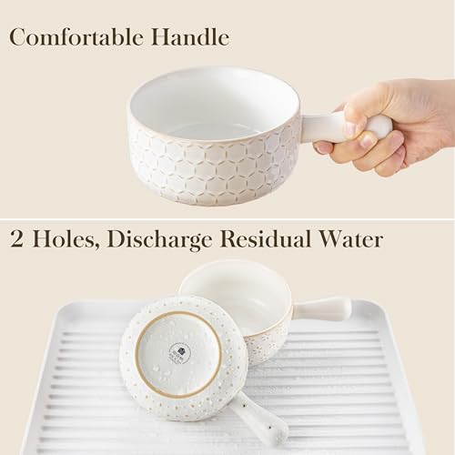 MALACASA French Onion Soup Bowls with Handles, Oven Safe Bowls Set of 4 | 20 oz 5 Inch Soup Crocks for Chilli, Beef Stew, Cereal, Pasta, Elegant Embossed, Crack Resistant Durability, Series LYDIA