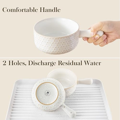 MALACASA French Onion Soup Bowls with Handles, Oven Safe Bowls Set of 4 | 20 oz 5 Inch Soup Crocks for Chilli, Beef Stew, Cereal, Pasta, Elegant Embossed, Crack Resistant Durability, Series LYDIA