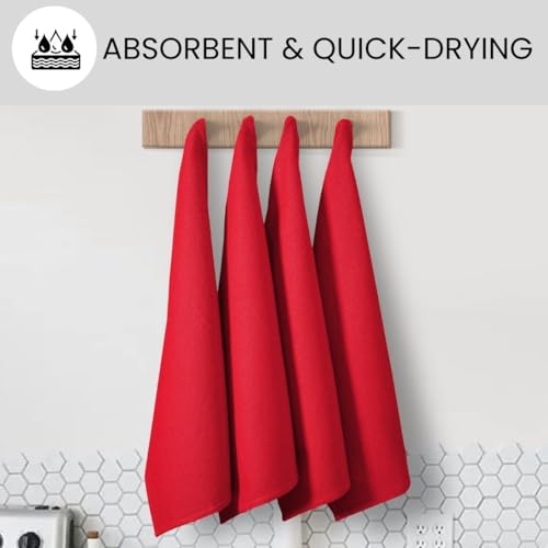 Waffle Kitchen Towels 100% Cotton Set of 4-320 GSM Quality - Soft Absorbent Durable Washable Dish Cleaning Towel for Kitchen & Home - Quick Drying Dish Towel 16x26 inch Red - color: Red