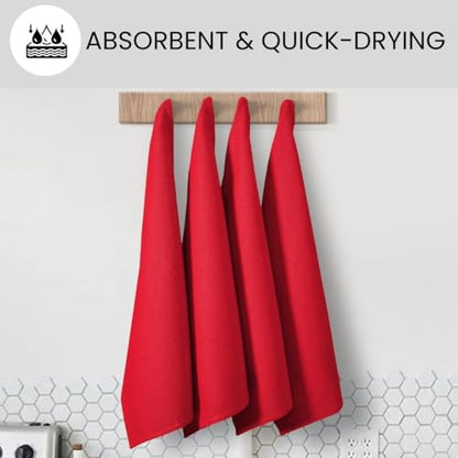 Waffle Kitchen Towels 100% Cotton Set of 4-320 GSM Quality - Soft Absorbent Durable Washable Dish Cleaning Towel for Kitchen & Home - Quick Drying Dish Towel 16x26 inch Red - color: Red