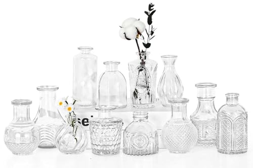 Mini Bud Vases Centerpieces for Tables,Clear Bud Vases for Flowers,Small Flower Vases Suitable for Birthday Party,Anniversary,Wedding Reception,Baby Shower (Clear, 12PCS) - color: Clear, size: 12PCS