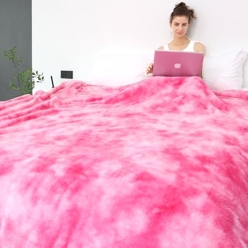 Pink Fleece Throw Blanket, Plush Soft Flannel Blanket for Sofa Couch Bed, Warm Cozy Blanket for Living Room Bedroom, Decorative Luxury Throw, Gifts for Women, Birthday Gifts for Wife Mom Girlfriend - color: Pink Tie Dye Blanket, size: Size 60" x 80"(150 x