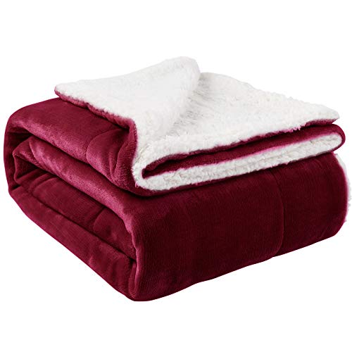 NANPIPER Sherpa Blanket Twin Thick Warm Blanket for Winter, Super Soft Fuzzy Flannel Fleece/Wool Like Reversible Velvet Plush (Wine Red, Twin Size 60"x80") - color: Wine Red, size: Twin