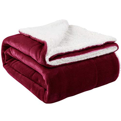 NANPIPER Sherpa Blanket Twin Thick Warm Blanket for Winter, Super Soft Fuzzy Flannel Fleece/Wool Like Reversible Velvet Plush (Wine Red, Twin Size 60"x80") - color: Wine Red, size: Twin