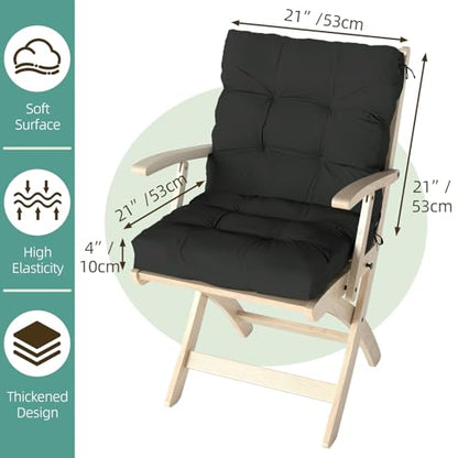 Outdoor Chair Cushions 42x21x4 Inch Set of 2, Black | Patio Cushions for Dining Rocking Chairs, High Back Soft Seat Pad with Ties, Waterproof Fade Resistant, Indoor Outside Use - color: Black