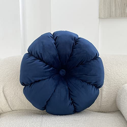 MOJUN Round Velvet Pillow Pumpkin Pleated Cushion Throw Pillow Home Decorative for Couch Chair Bed Car (Blue, 17.7 inch) - color: Blue