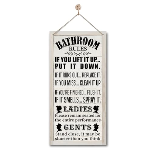Rustic Western Bathroom Decor - Funny Wall Signs, Farmhouse Country Rules Wall Decor B1 - color: Off-white