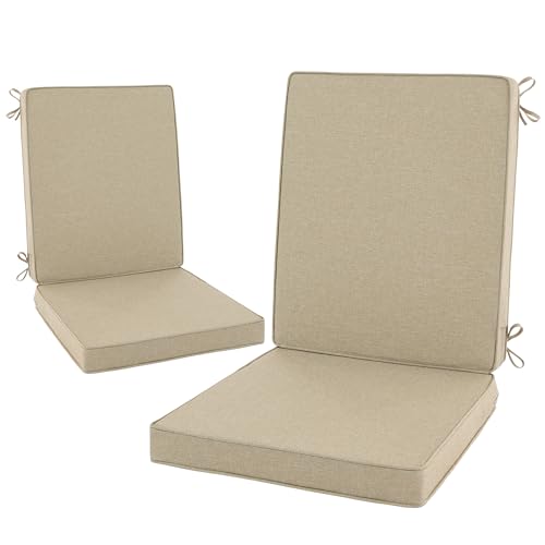 Outdoor Chair Cushions 20x20, Water-Resistant & Fade-Resistant, Patio Furniture Lawn Dining Chair Seat Replacement with High Back, Ties Zipper, Removable Cover, Set of 2, Natural - color: Natural, size: 20" x 20" 2 Pack