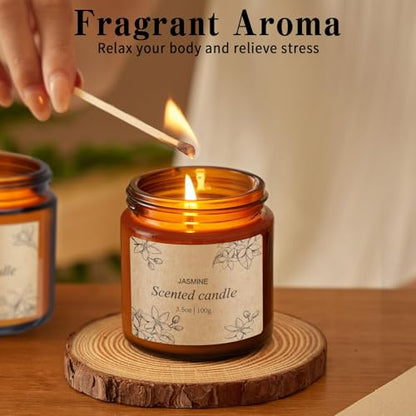 4 Packs Candles for Home Scented, Scented Candles Gifts for Women, Natural Soy Wax Amber Jar Candle, Long Lasting Aromatherapy Candle Gift Set for Birthday Valentine's Day Mother's Day