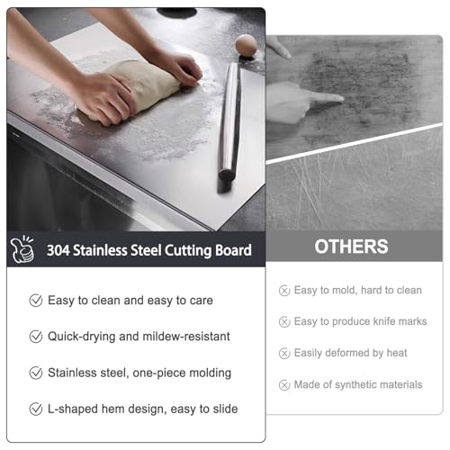 304 Stainless Steel Cutting Board – Stainless Steel Kitchen Chopping Boards Non-Slip, Dishwasher Safe – Ideal for Meat, Vegetables, Fruits, Bread & Baking – Commercial & Home Use (19.6 * 19.6in) - size: 19.6"L x 19.6"W