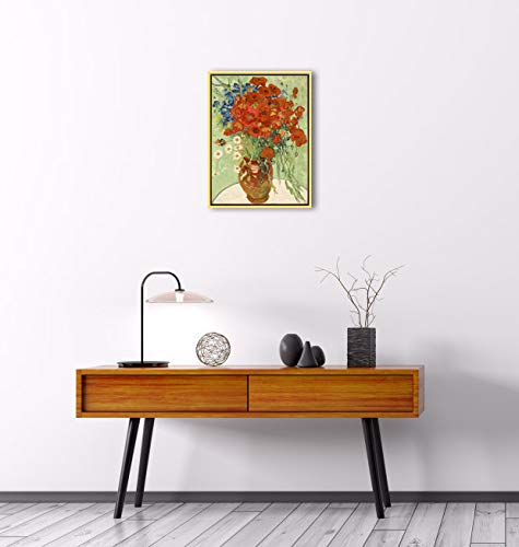 Wieco Art Framed Wall Art Canvas Prints of Red Poppies and Daisies Canvas Prints Wall Art of Van Gogh Paintings Reproduction Abstract Artwork for Wall Decor Golden Frame - size: 16"L x 12"W