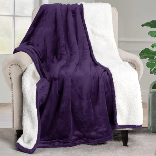 Utopia Bedding Reversible Plush Sherpa Blanket Throw Size Plum, 50x60 Inch | Soft, Warm, Fleece, Bed, Sofa, Couch, Camping, Travel, Cozy, All Season - color: Plum, size: Throw (50x60 Inch)