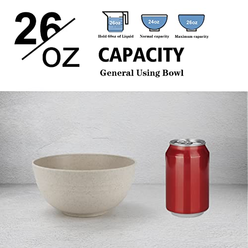 Wheat Straw Bowl Sets,8 PCS Unbreakable Cereal Bowls 26 OZ,Microwave and Dishwasher Safe Bowls, Kitchen Bowl suitable for cereal,salad,snack and soup (Beige) - color: Beige, size: 26 oz