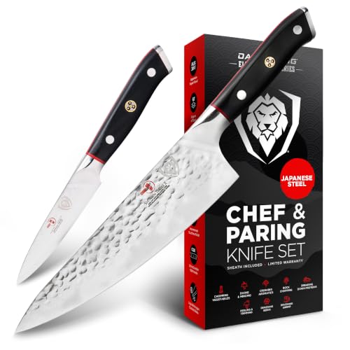 Dalstrong 2-Pc Japanese Knife Set - 8in Chef + 3.5in Paring | 66-layer Damascus AUS-10V Steel - 8-12° Edge - G-10 Handles - Shogun Elite - For Sushi - Precision Prep - Home Cooks - color: Elite Black 2Pc Set