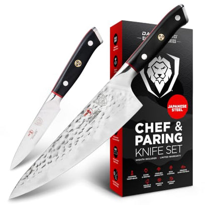 Dalstrong 2-Pc Japanese Knife Set - 8in Chef + 3.5in Paring | 66-layer Damascus AUS-10V Steel - 8-12° Edge - G-10 Handles - Shogun Elite - For Sushi - Precision Prep - Home Cooks - color: Elite Black 2Pc Set