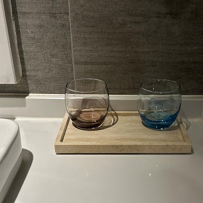 Natural Travertine Stone Perfume Tray, 9.8"x5.9" | Marble Vanity Tray for Bathroom/ Kitchen/ Coffee table - color: Marble Tray-beige Travertine
