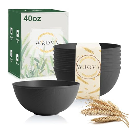 Black Cereal Bowls 40oz, Wheat Straw Bowls Alternative Plastic Bowls | Unbreakable Soup Bowls Set of 6, Extra Thick Anti-Scald Bowls Microwave Safe, Salad Bowls Suitable for Fruit, Ramen, Pho - color: Black, size: 40oz