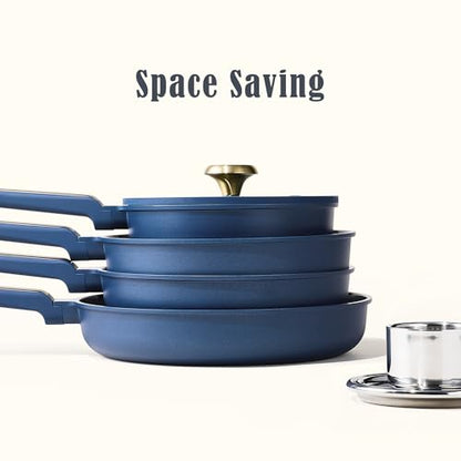 CAROTE Ceramic Cookwar Set, Pots and Pan Set Non Stick 18 Piece, Cookware Set Kitchen Cooking Set Non Toxic, PFAS PTFE Free, Blue