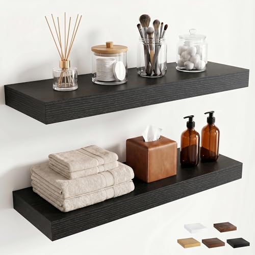 24 inchs Floating Shelves for Wall Mounted Set of 2,Rustic Wood Floating Shelf with Invisible Brackets for Small Bathroom,Bedroom,Living Room,Modern Home Decor -Black - color: Black, size: 24''W x 7.9''D x 1.5''H,Set of 2-MDF