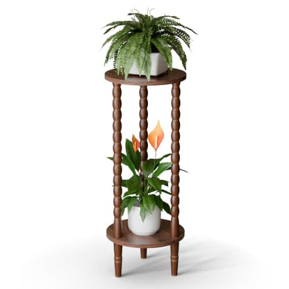 30" Tall Plant Stand Indoor, Round Rubber Wood Corner Plant Shelf Holder | Easy to Assembly, Minimalist Style, Unrestricted Flat Round Shelves, For Display Plants, Photos & Decor, Living Room, Bedroom