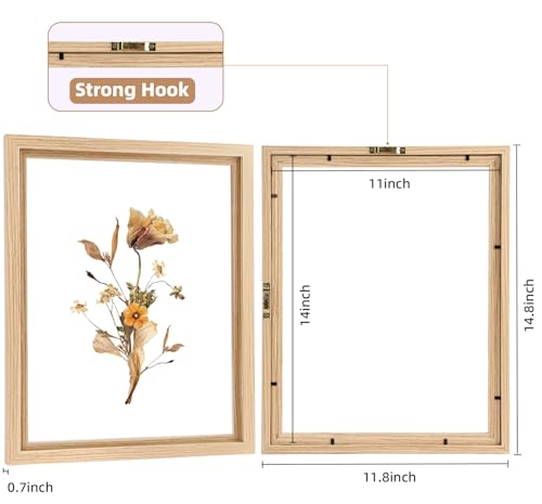 11x14 Floating Picture Frames Set of 2, Natural | Double HD Plexiglass Floating Frame Display Any Size Picture up to 11x14, Tabletop or Wall Hanging - color: Natural