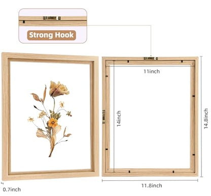 11x14 Floating Picture Frames Set of 2, Natural | Double HD Plexiglass Floating Frame Display Any Size Picture up to 11x14, Tabletop or Wall Hanging - color: Natural