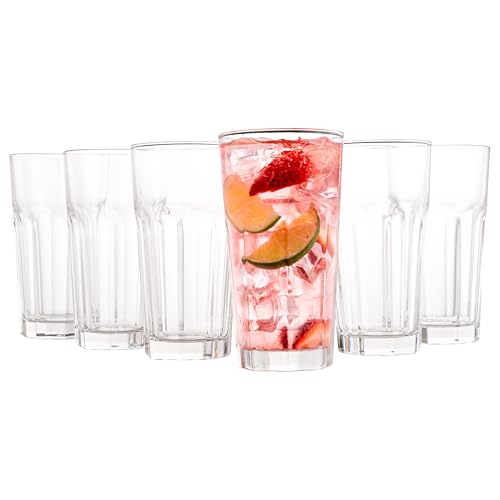 Vikko Drinking Glasses, 11 Ounce Glass Cups, Durable Glasses Drinking Set of 6, Tall Water Glasses, Stackable Highball Glasses, Heavy Base Tumblers & Water Glasses, Dishwasher Safe Cups - style: 11 Ounce- Set of 6