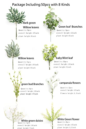 Serra Flora Artificial Greenery Spray Box Set(Pack of 50pcs) with 8 Kinds of DIY Wedding Bouquet Filler Table Centerpieces and Floral Arrangement (Spring Green) - color: Spring Green
