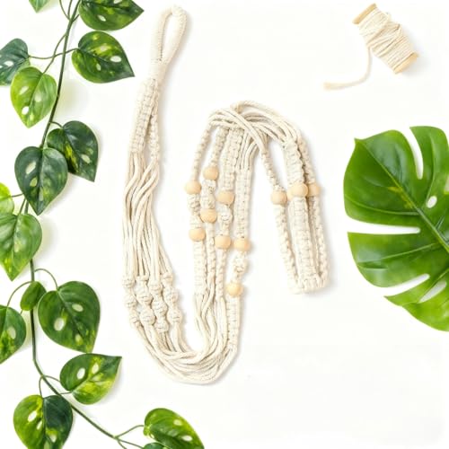 2 Pack Macrame Plant Hanger, 36 in Ivory Hanging Planter Holder | Larg Hanging Baskets with Wood Beads & No Tassels,Indoor Outdoor Boho Home Decor for Flower Pots (2 Hooks Included)