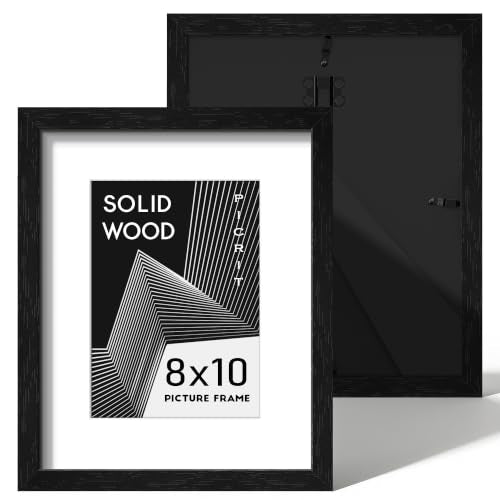 8x10 Solid Wood Frame Set of 2, Black Wood Grain Gallery Wall | Fits 5x7 Photos With Mat or 8x10 Without Mat, Black Backboard, Vertical or Horizontal Wall Mount, Tabletop, Easy Opening - color: Black Wood Grain, size: 8x10