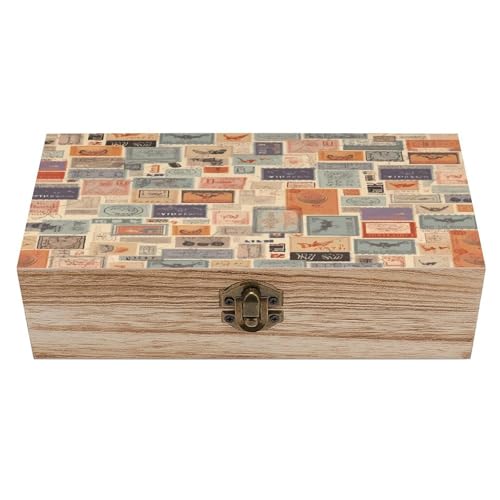 Postal Stationery Wooden Keepsake Box, Memory Box | Vintage Wood Storage Box with Hinged Lid, Photo Letter Trinket Jewelry Box, Decorative Treasure Chest Idea Gift for Men Women
