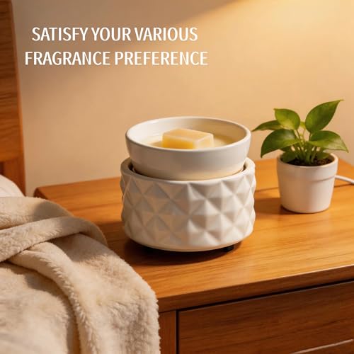Ceramic Candle Warmer for Large Jars with 1 PC Silicone Liner | Wax Melt Warmer ,4-in-1 Electric Warmer for Jar Candle Wax Cube Essential Oil Coffee Tea Mug, Ideal Gift for Home Office - color: White Diamond